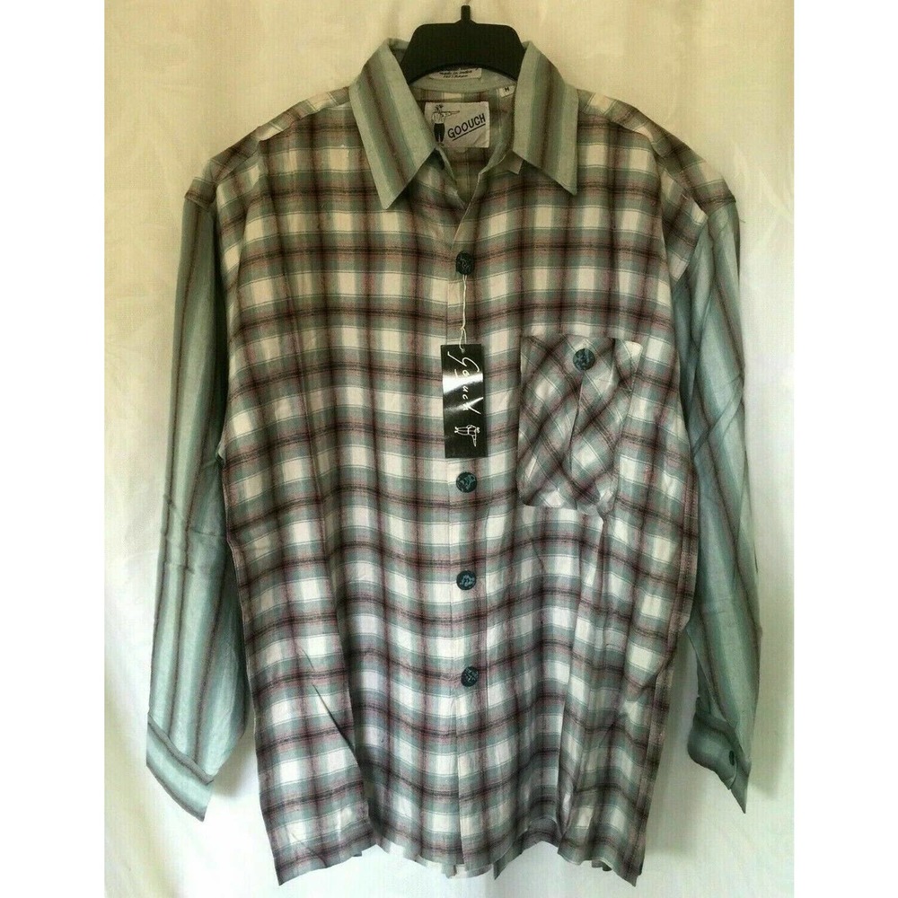 NWT GOOUCH Plaid Shirt Button Down Rayon Long Pop Art XL